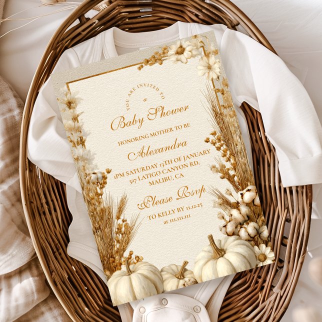 Rustic White Pumpkin Baby Shower Invitation (Creator Uploaded)