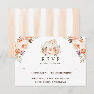 Rustic White Pumpkin Fall Flowers Wedding RSVP Card