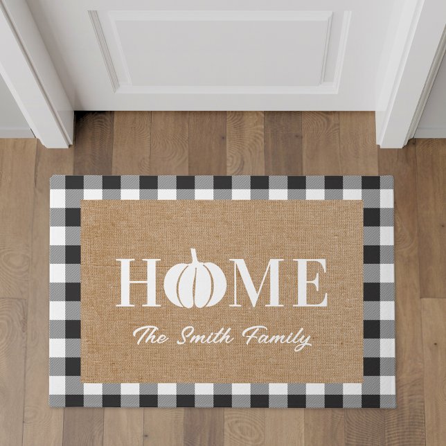Rustic White Pumpkin Family Name Welcome Doormat (Creator Uploaded)