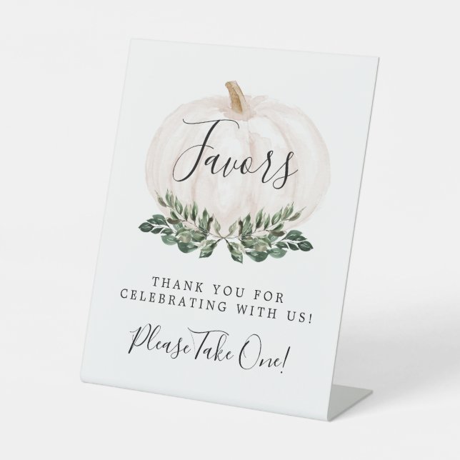 Rustic White Pumpkin Favours Please Take One  Pedestal Sign (Front)