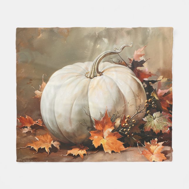 Rustic White Pumpkin Painting Fleece Blanket (Front (Horizontal))