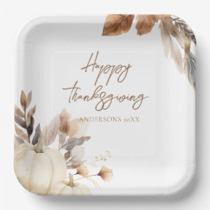 Rustic White Pumpkin Thanksgiving Paper Plate