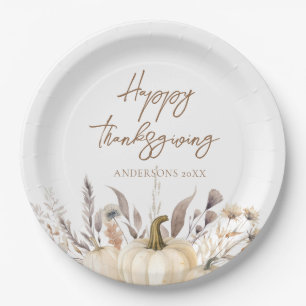 Rustic White Pumpkin Thanksgiving Paper Plate