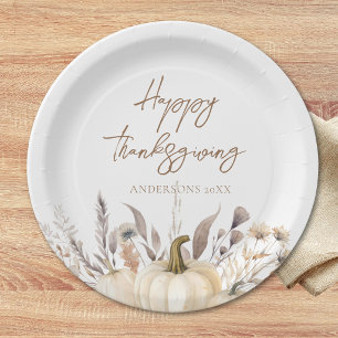Rustic White Pumpkin Thanksgiving Paper Plate