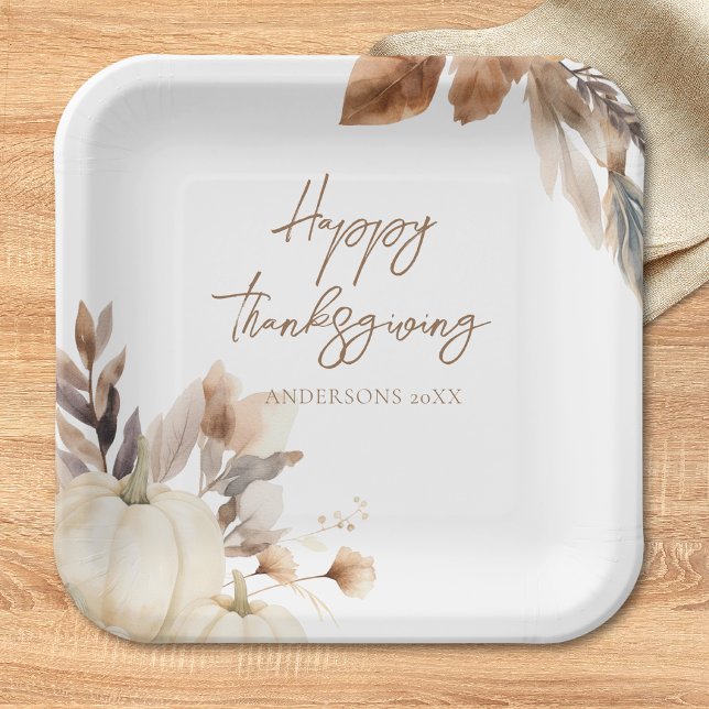 Rustic White Pumpkin Thanksgiving Paper Plate (Creator Uploaded)