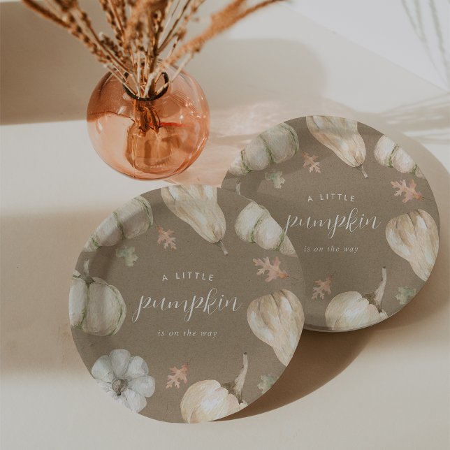 Rustic White Pumpkins Fall Baby Shower Paper Plate (Creator Uploaded)