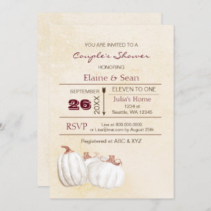 Rustic white pumpkins Fall Bridal Shower Invitation
