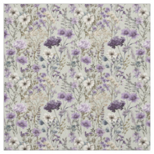 Rustic White Purple Botanical Vintage Floral Fabric