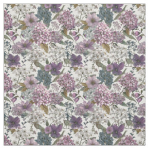 Rustic White Purple Botanical Vintage Floral Fabric