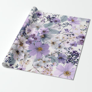 Rustic White Purple Botanical Vintage Floral Wrapping Paper