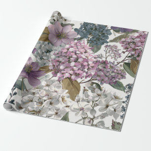 Rustic White Purple Botanical Vintage Floral Wrapping Paper