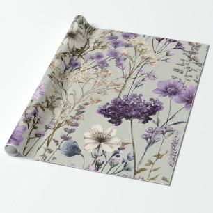 Rustic White Purple Botanical Vintage Floral Wrapping Paper