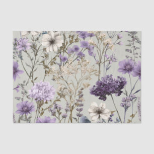 Rustic White Purple Vintage Boho Floral Tissue Paper