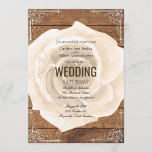 Rustic White Rose and FIligree Wedding Invitation