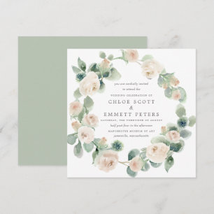 Rustic White Rose Floral Eucalyptus Wedding Invitation