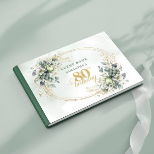 Rustic White Roses Greenery 80th Birthday Guest Bo Book