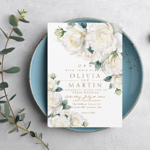 Rustic  White Roses Wedding  Invitation