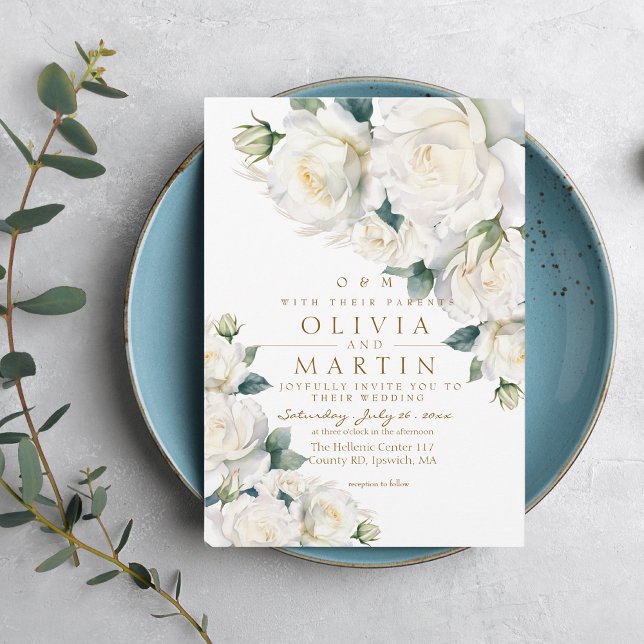 Rustic  White Roses Wedding  Invitation (Creator Uploaded)
