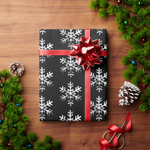 Rustic White Snowflake Distressed Black Holiday Wrapping Paper
