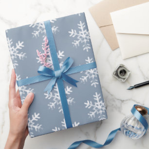 Rustic White Snowflakes Dusty Blue Wrapping Paper