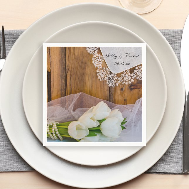 Rustic White Tulips Country Barn Wedding Napkin (Creator Uploaded)