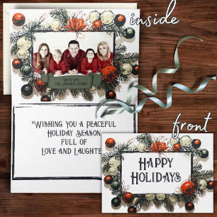 Rustic White Vintage Pine Ornament Frame Family  Holiday Card