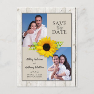 Rustic White Washed Sunflower Photo Save the Date Postcard