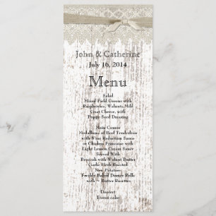 Rustic White Washed Wood and Lace Wedding Menu