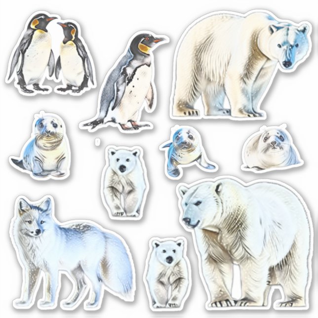 Rustic White Watercolor Animals Vinyl Stickers (Front)