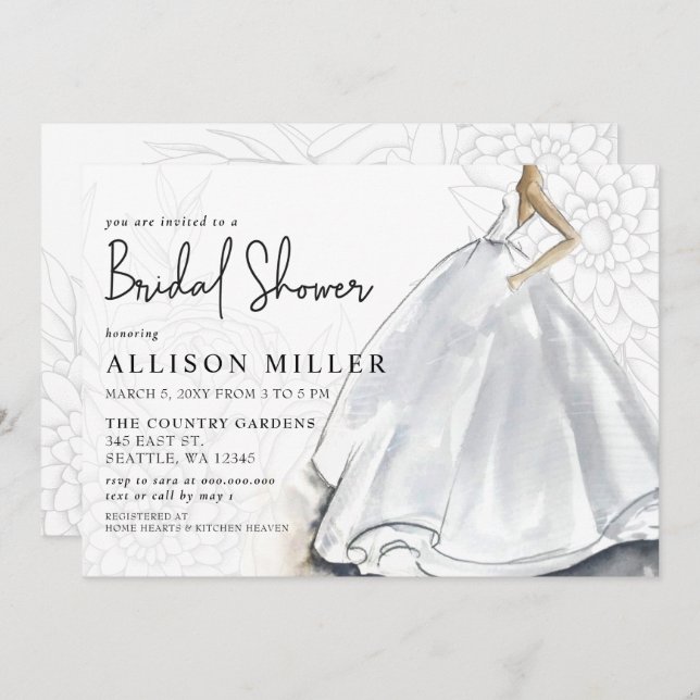 Rustic White Wedding Dress Bridal Shower  Invitation (Front/Back)