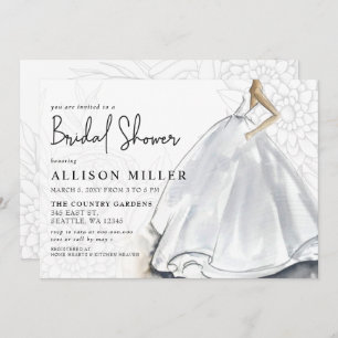 Rustic White Wedding Dress Bridal Shower Invitation