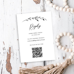 Rustic White Wildflower Online QR Code Wedding RSVP Card