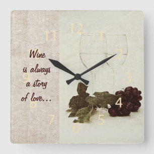 rustic white wine glasses with grape clock