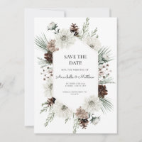 Rustic White Winter Floral Save the Date