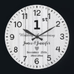 Rustic White Wood 1st Wedding Anniversary Custom Large Clock<br><div class="desc">6th Wedding Anniversary flower  Clock With Personalised Names and Year,  2 Year of Marriage gift for a couple,  3th wedding anniversary Christmas  Clock personalised 2025,  8th-anniversary gift ideas for a couple  Clock</div>