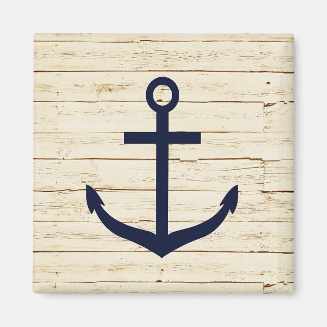 Rustic White Wood Blue Ocean Beach Anchor Magnet (Front)