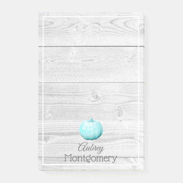 Rustic White Wood & Blue Pumpkin | Personalised Post-it Notes (Front)
