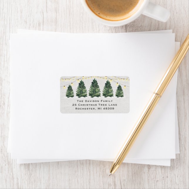 Rustic White Wood Christmas Tree Farm Address Label (Insitu)