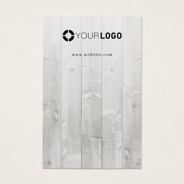 Rustic white wood custom logo earring display (Front)