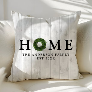 Rustic White Wood Farmhouse Boxwood Wreath Home Cushion