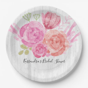 Rustic White Wood Floral Bridal Shower Plates