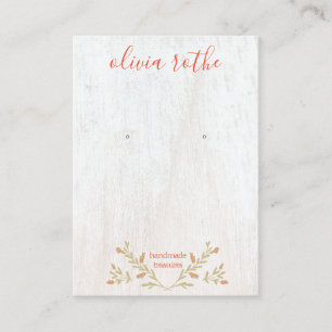 Rustic White Wood Floral Script Earring Display Business Card