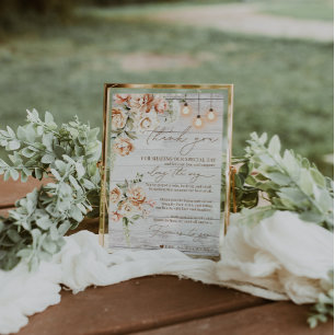 Rustic White Wood Floral Thank You Place Setting Menu