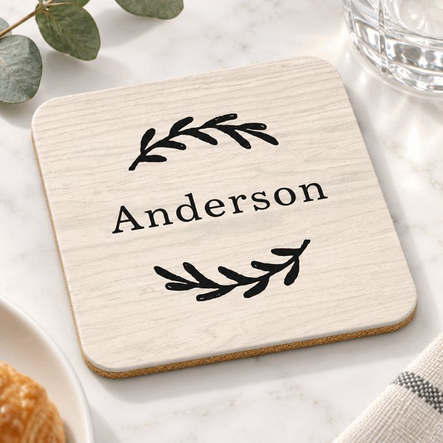 Rustic White Wood Laurel Monogram Est Coaster (Creator Uploaded)