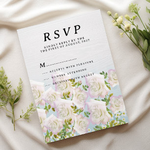 Rustic white wood pink mint roses RSVP  Invitation