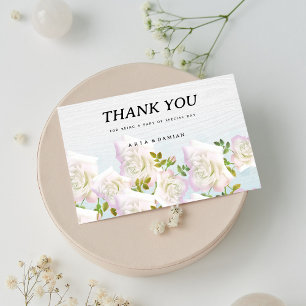 Rustic white wood pink mint roses Thank You Invitation