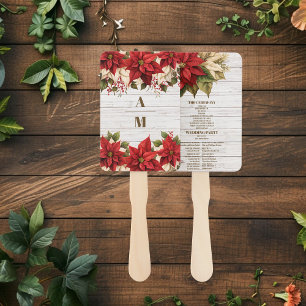 Rustic White Wood Poinsettia Wedding Hand Fan