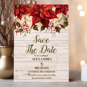 Rustic White Wood Poinsettia Wedding Save The Date