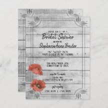 Rustic White Wood Poppy Flowers Bridal Shower Card