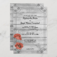 Rustic White Wood Poppy Flowers Wedding Card